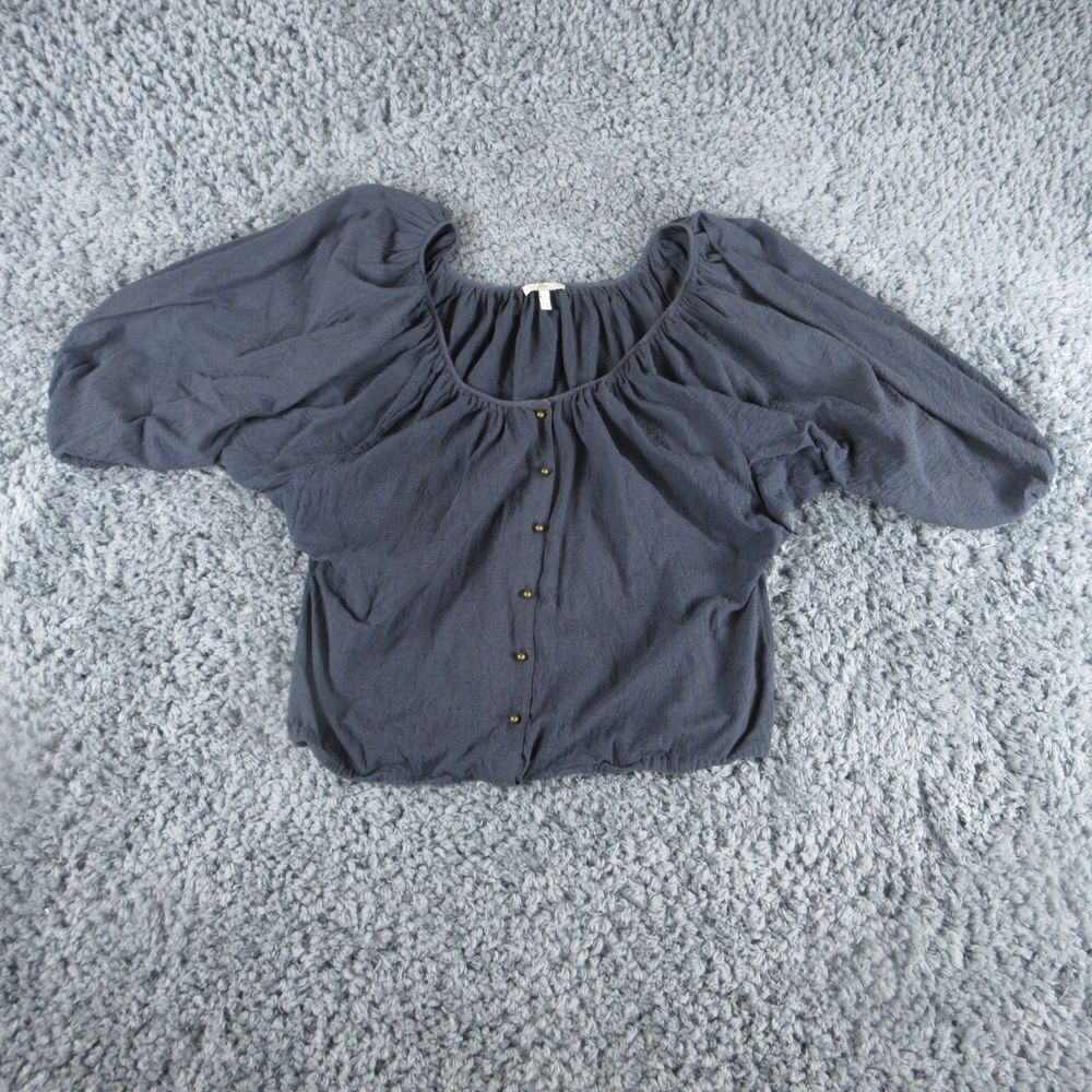 Joie Shirt Womens Large Gray White Short Sleeve Off Shoulder Pullover